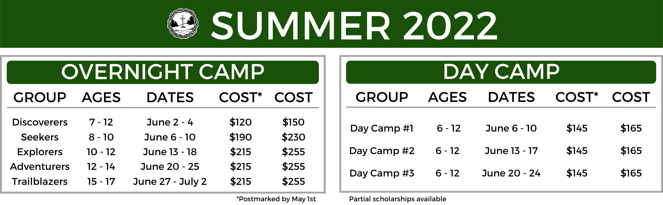 Summer 2022 Dates w Prices v2 Pine Lake Fellowship Camp